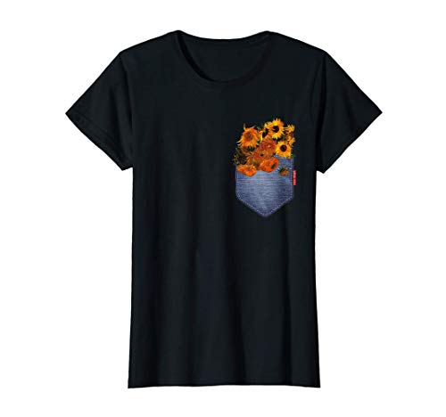 Damen Van Gogh Sunflowers Tee Cute Yellow Flowers Floral Pocket T-Shirt Cover