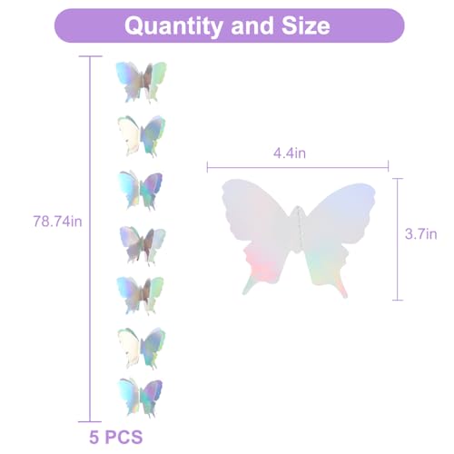 Image of BEISHIDA 5 Pieces Iridescent 3D Butterfly Paper Garland Hanging Decorative Banner for Home Ceiling Decor Birthday Party Baby Shower Wedding Theme Showcase Decoration Supplies Total 393 Inch Length