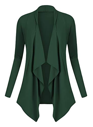 Urban GoCo Damen Strickjacke Cardigan Langarmshirt Wasserfall Strickmantel (XXL, Dunkelgrün)