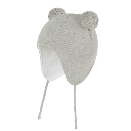 Langzhen Cute Pom Pom Babys Winter Hat Infant Earflap Knit Warm Cap For Boys Girls Toddler Kids Fleece Lined Beanie (Grey, M(46-48Cm/18.11"-18.9")) #TOP1