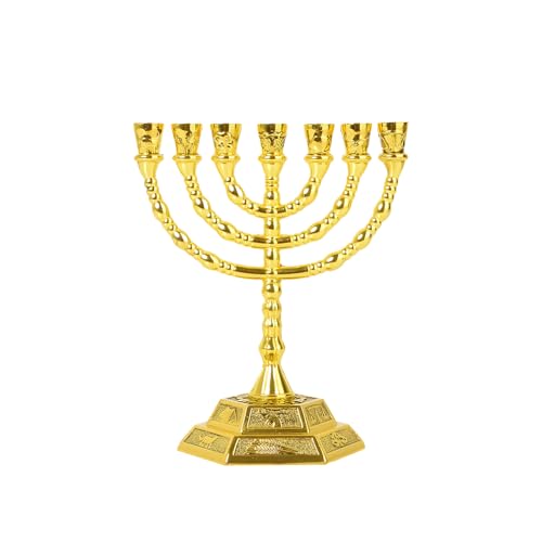 Hanukkah Menorah Candle Holder 7-Branch, Candle Stand Jerusalem Candlestick Centerpiece for Jewish Holiday Party Decor Golden, Home Decor Ornaments Table Centerpiece Display