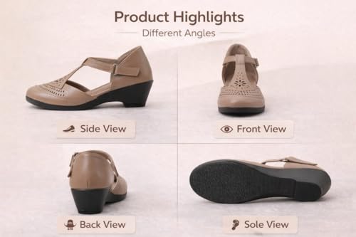 Image of Women Stylish T-Strap Sandal & Wedge Heel Shoes with Closed Toe