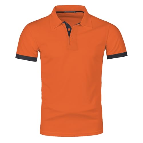 JEKE-DG Men's Fashion Casual Basic Polo Shirt Loose Color Matching Lapel Shirt Short Sleeve Soft Polo T-Shirts (Orange,7XL)