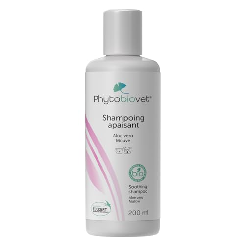 MP Labo Phytobiovet® Shampoing Apaisant pour Chien et Chat 200 ML - A l’Aloe Vera et à la Mauve - Labellisé Ecocert Ecosoin Bio des Animaux