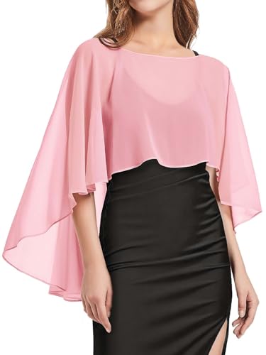 Womens Capelets Shawls and Wraps for Evening Dress Chiffon Capes Wedding Cover Up Pink