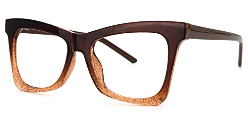 Image of Zeelool Stylish TR90 Oversized Butterfly Glasses with Non-prescription Clear Lens for Women Yaritza OT006813-03 Tawny