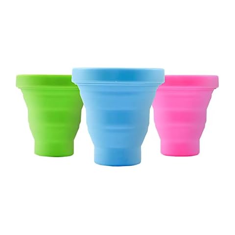 GreeSafety 3 Pack Silicone Foldable Cups, Reusable Portable Cup Set, Collapsible Travel Mugs with Plastic Sealing Lid for Outdoor Traveling Hiking Camping Picnic 170ML Cover