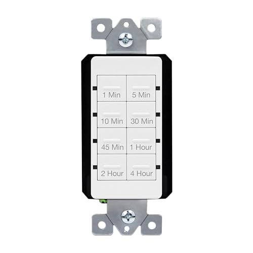 TOPGREENER Countdown Timer Switch, Bathroom Timer Switch for Fans, Lights, Ventilation, 1-5-10-30-45 min, 1-2-4 hr, 600W LED, 1/2HP, Neutral Wire Required, UL Listed, TGT08, White