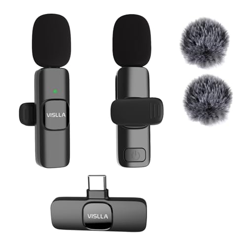 Vislla Wireless Lavalier Microphone for iPhone 15/16/17 Series, iPad and Android Devices, Noise Cancelling,Bluetooth Mini Lapel Microphone for Vlogging/YouTube/Live Streaming/Tiktok/Interview