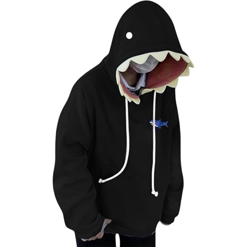 Unisex Cute Shark Hoodies Long Sleeve Hooded Cartoon Animal Pullover Sweatshirts Fleece Tops Streetwear for Teens