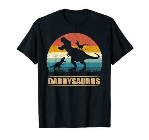 Daddy Dinosaur Daddysaurus 2 Two Kids Funny Fathers Day dad T-Shirt