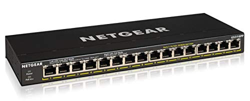 NETGEAR 16 Port PoE Switch (GS316PP) - Gigabit Ethernet Unmanaged PoE Network Switch - PoE Powered Switch with 16 x PoE+ @ 183W - Desktop or Wall Mount
