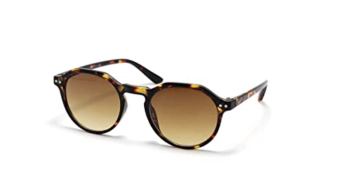 Óculos De Sol Retro Redondo Unissex Com Lentes Com Proteção Uv-400 Cor: Marrom-Tartaruga