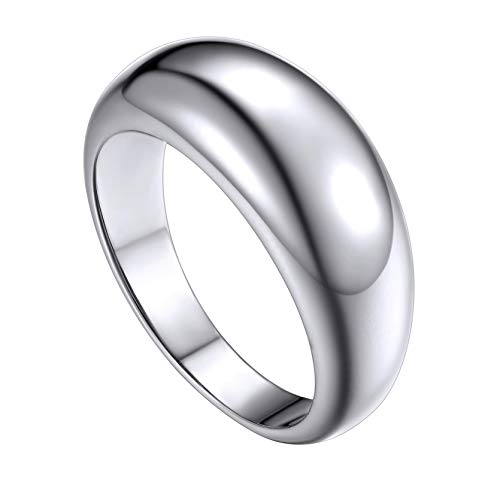 Bague épaisse acier inoxydable poli femme anneau large avec gravure personnalisable