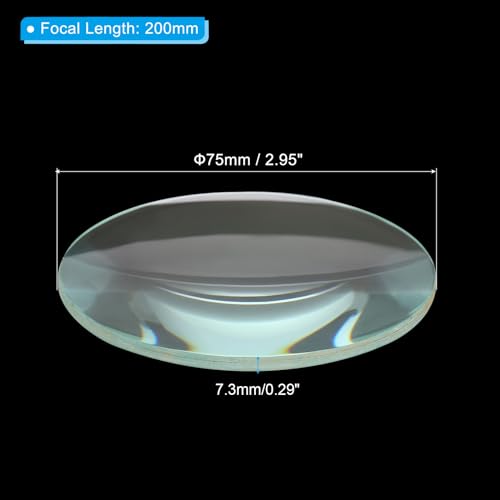 Image of PATIKIL 8 inch (200mm) Focal Length Double Convex Lens, 75mm Diameter 7.3mm Height Glass Optically Polished Round Edges Lens for Physics Experiment, Clear