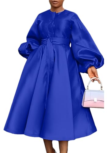 SHINFY Casual Church Dresses for Women Satin Long Sleeve A Line Semi Formal Fit Maxi Long Dresses with Pockets2