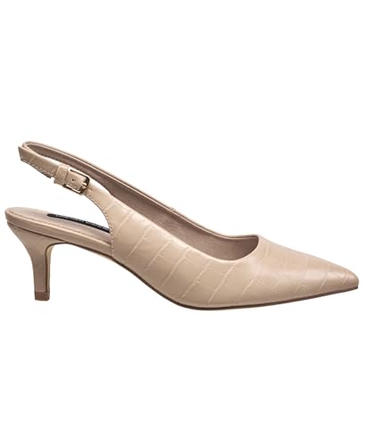 French Connection Women’s Croc-Textured Slingback Heels – Pointed Toe Mid Heels with Adjustable Strap - Black Size 63