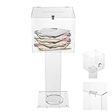 Acrylic Suggestion Box, Clear Large Floor Standing Tithing Box with Lock&2 Keys, Donation Ballot Collection Safe Holder for Election Voting Contest, 12X12X34.2Inches
