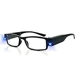 2.5 Reading Glasses with LED Lights, 250% Reader Magnifying Glasses, Replaceable Battery Hands-Free Magnifier Eyeglasses for Reading Close Work Crafts Jewellers Men/Women/the Elderly (Black)