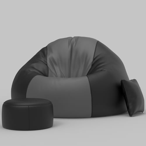 Image of Biggie Bean Bag with Beans Filled 6XL Luxura Elite Bean Bag Sofa with Free Cushion and Footrest - Official : DuoBlend Sofa Combo (Matching Color : Regular, Dark-Grey-Black)