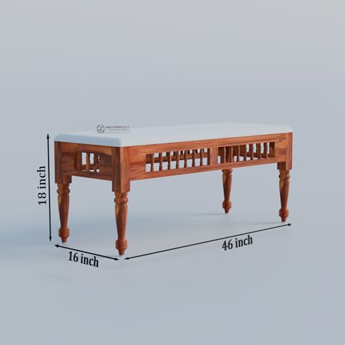 Image of Jangid Handicraft Solid Sheesham Wood 6 Seater Dining Table Set | Six Seater Dinner Table with 4 Cushions Chairs & 1 Bench | Dining Table Set 6 Seater for Living Room, Kitchen & Home | Honey Finish