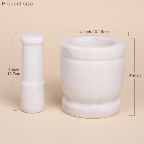 Image of B.R. & Sons Marble Mortar and Pestle Set | Stylish Imam Dasta, Ohkli Musal for Spices & Herbs - Available in Various Shapes & Colors (WHITE, 4x4 Inches)