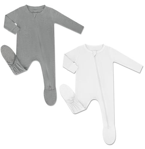 Image of HAPIU Rayon from Bamboo Baby Footed Pajamas, 2 Way Premium Zipper, Footie for Baby Boy Girls, Newborn-24 Months