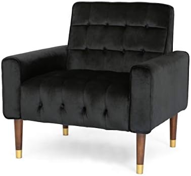 Christopher Knight Home Betsy Velvet Armchair, Modern Glam, Button-Tufted, Waffle Stitching, Black