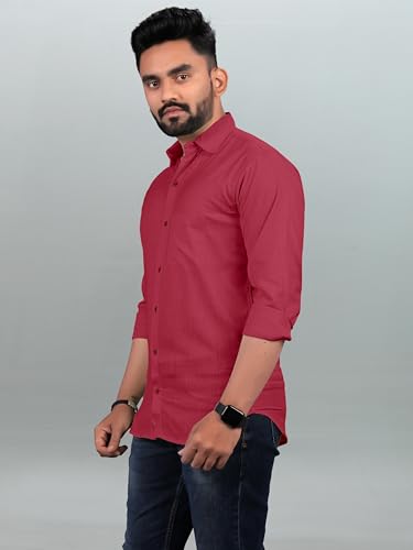 Image of Men Regular Fit Solid Spread Collar Casual Shirt