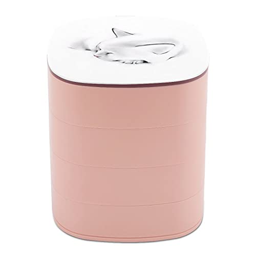 Preisvergleich Produktbild Schmuckschatulle, rund, 4-lagig, um 360 Grad drehbar, Schmuckaufbewahrungsrolle, Vitrine für Ringe, Ohrringe, Halsketten, Armband, Haarseil, Geschenk für Mädchen, Mutter, Nickerchen, Katze Qsc