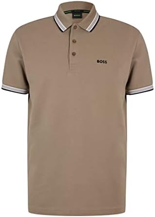 BOSS Mens Paddy Curved-Logo Polo Shirt in Organic Cotton Green