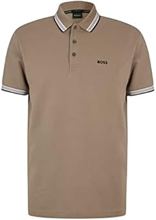 BOSS Mens Paddy Curved-Logo Polo Shirt in Organic Cotton Green