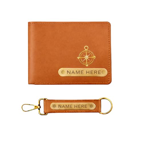 Image of Premium Customized Wallet & Keychain Combo for Men - Stylish Nexon Leather Gift Set with Personalized Name & Charm - Ideal Birthday, Anniversary & Festival Present (Tan Brown)