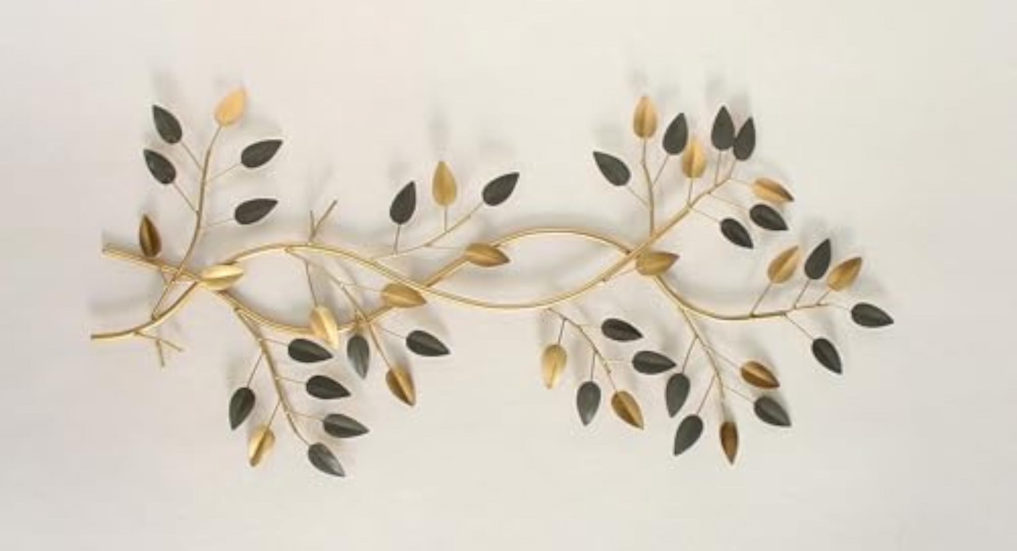 Gold and Grey Leaf Branch Metal Wall Art