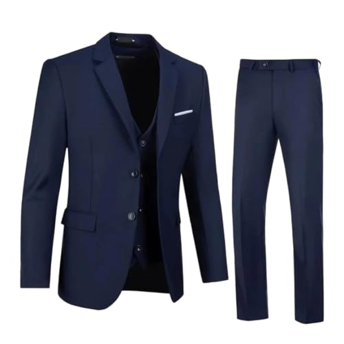 Men's Slim Groomsmen 3-Piece Suit | Vest Pant Tie Jacket | Prom Wedding 2 Buttons - Main Image