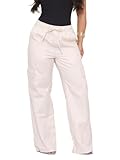 Calça Pantalona Wide Leg Feminina Sarja Clara com Bolso Cargo M