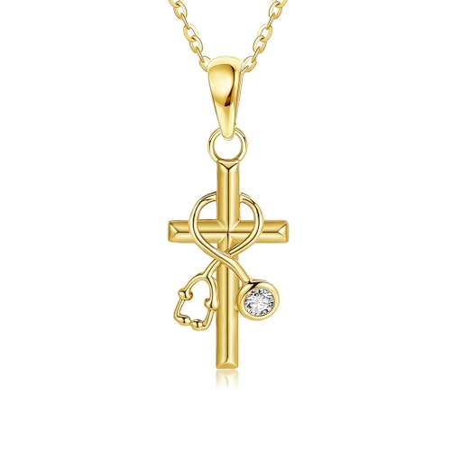 ELFRONT 14K Solid Gold Stethoscope Necklace Nursing Necklace Jewelry Gift for Nurse Doctor