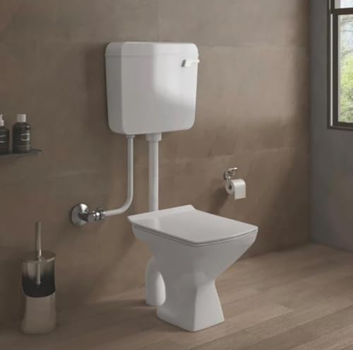 Image of Clay Plus Premium Grade Ceramic EWC Western Toilet Floor Mount Commode for Bathroom /Office /Hospital /School With Slow Close Slim Seat Cover (SQUARE COMMODE & SILVERSIDE FLUSH TANK)
