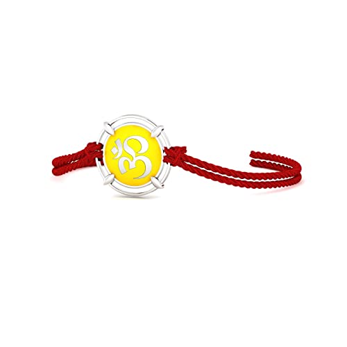 Image of KuberBox Silver Rakhi, Om Enamelled Meena, Bracelet for Raksha Bandhan For Brother
