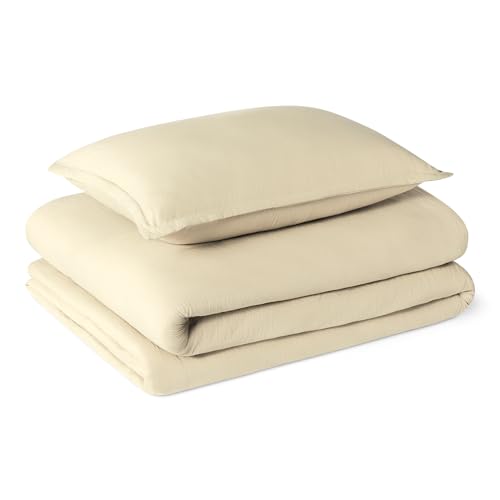 Image of Amazon Basics Brushed Microfiber Comforter Set, Extra Soft with Natural Texture, Oeko-TEX Certified, Machine Washable, 2-Piece, Twin /Twin XL, Beige