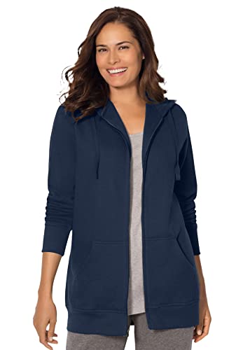 Image of Woman Within Plus Size Better Fleece Zip-Front Hoodie Long Oversized Sweatshirt - 3X, Navy