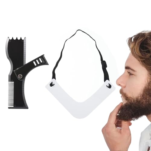 PBAHAUP 2 Pièces Peigne Barbe, Peigne Pochoir Barbe Homme, Avec Moule De Coiffure De Barbe Ajustable, Beard Shaping Template Tool & Comb, Accessoire De Guide...
