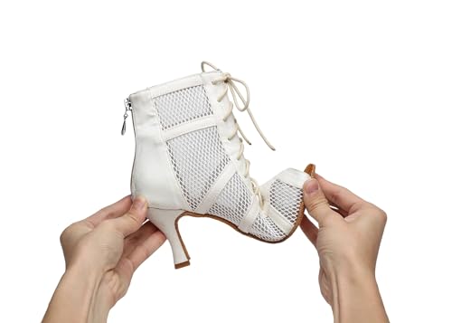 Image of Dance Practice Shoes for Women Mesh Ballroom Sandals Heels Party Prom Ankle Booties with Zip