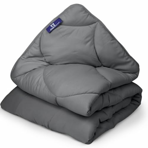 Slaapspeciaal Bettdecke ohne Bezug 140x200cm - Ganzjahresdecke [Wärmeklasse 2] Atmungsaktiv und Regulierend - Gelfasern für Daunengefühl - Waschbare allergiker Bettwäsche - Grau