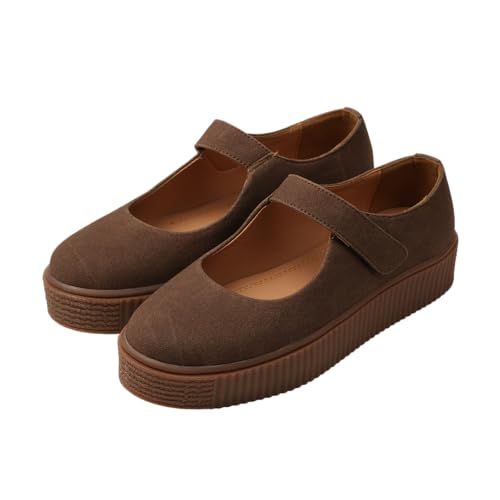 Image of Theater Women Maru Mary Jane Platform Shoes with Adjustable Strap | Soft Suede Finish | Cushioned Support for Casual & Smart Styling