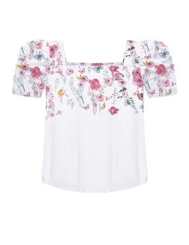 Arshiner Mädchen Tshirt mit Hose Set Kinder Mode Baumwolle Bekleidungssets Blasenärmeliges Oberteil mit Bedruckter Freizeithose Zweiteilig Outfits für Mädchen 9-10 Jahre 140