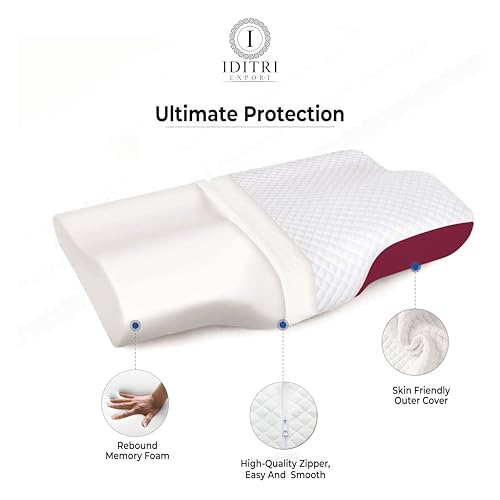 Image of Rebound Memory Foam Pillow for Neck Support, 48x30x9 cm Ergonomic Cervical Contour, Breathable Skin Friendly Fabric, Orthopedic Bedding for Stiff Shoulders and Snoring Comfort Aid,Maroon