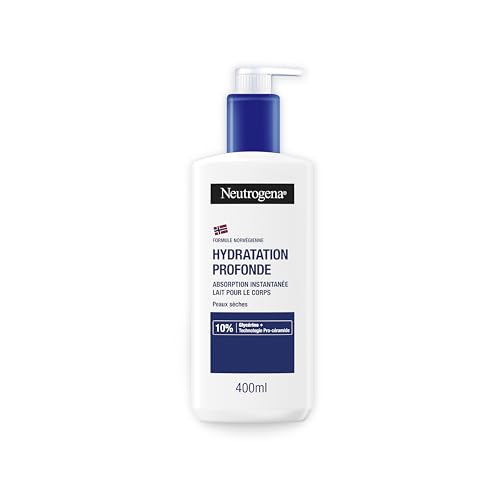 Neutrogena – Lait Corps Hydratation Profonde (flacon-pompe de 400 ml) – Lait pour le corps à absorption rapide pour peaux sèches – Soin corps avec 10% de glycérine et technologie pro-céramide