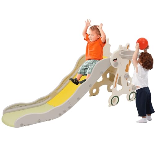 Kinder Rutsche Kinder Rutsche Gartenrutsche Kleinkinderrutsche Kunststoff Pony mit Basketballkorb Abgerundete Ecken & Kanten für Indoor & Outdoor