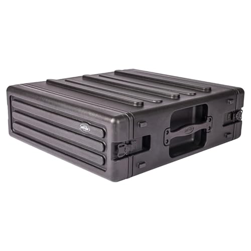 SKB 3U Roto Rack Case - Durable Polyethylene Gear Protector, Stackable, Waterproof with Twist Latches & Rubber Feet for Musicians, Black